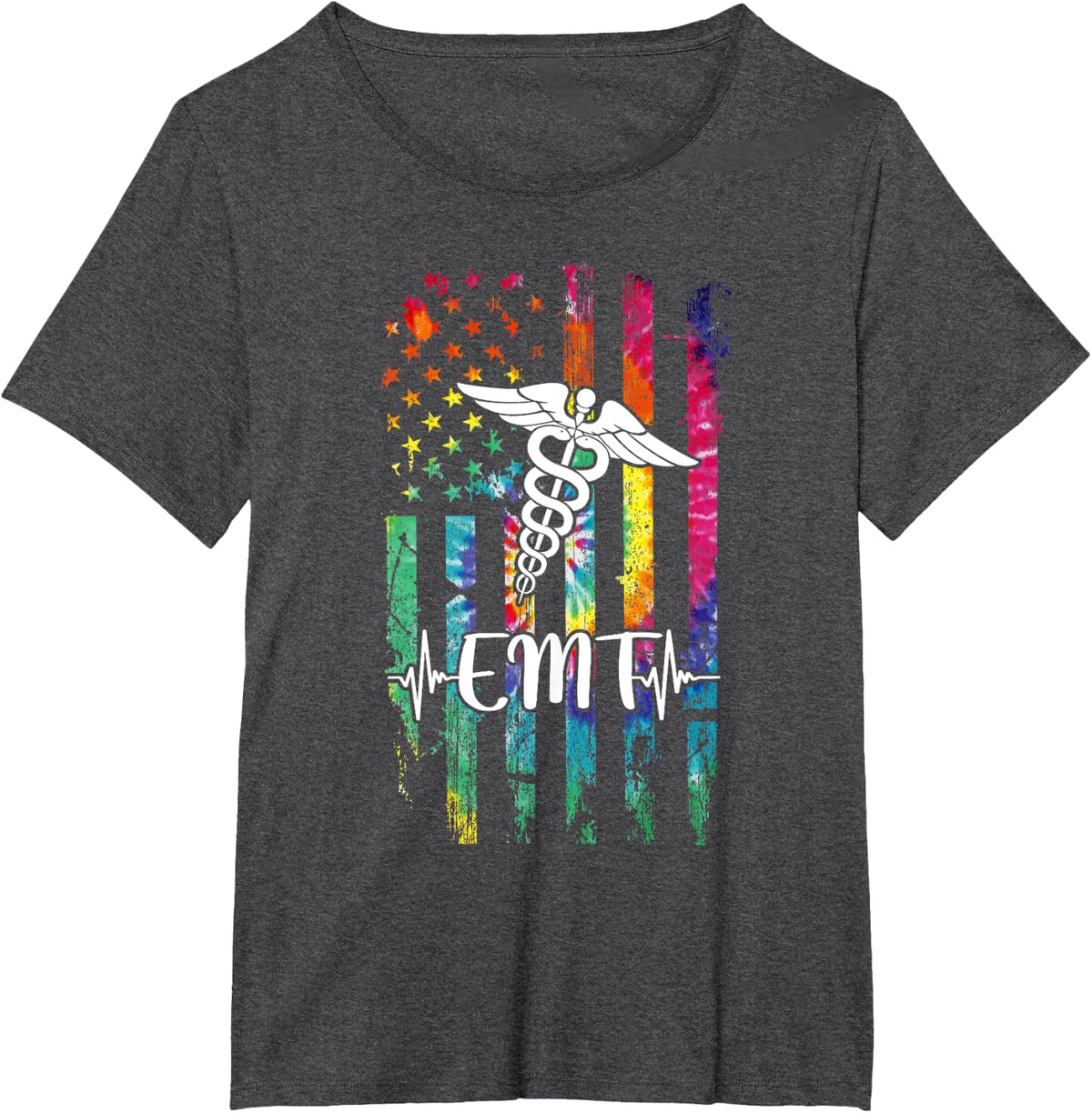 American Flag Tie Dye EMT Costume Nurse Day Nursing T-Shirt - Dark Heather Grey