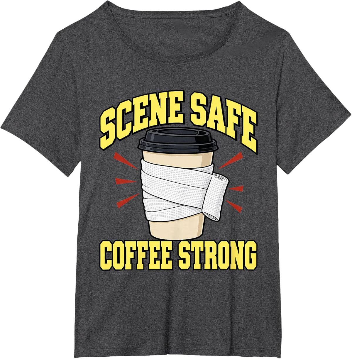 Paramedic Scene Safe Coffee Strong EMT Medic Gauze T-Shirt - Dark Heather Grey