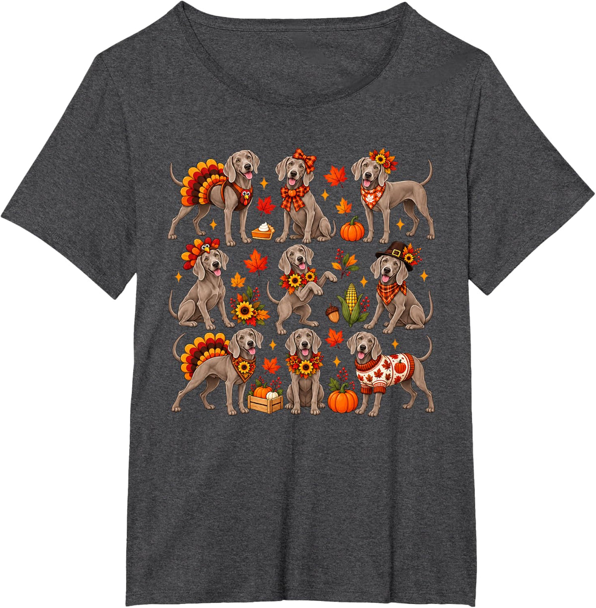 Cute Weimaraner Dog Turkey Thanksgiving Fall Autumn Costume T-Shirt - Dark Heather Grey