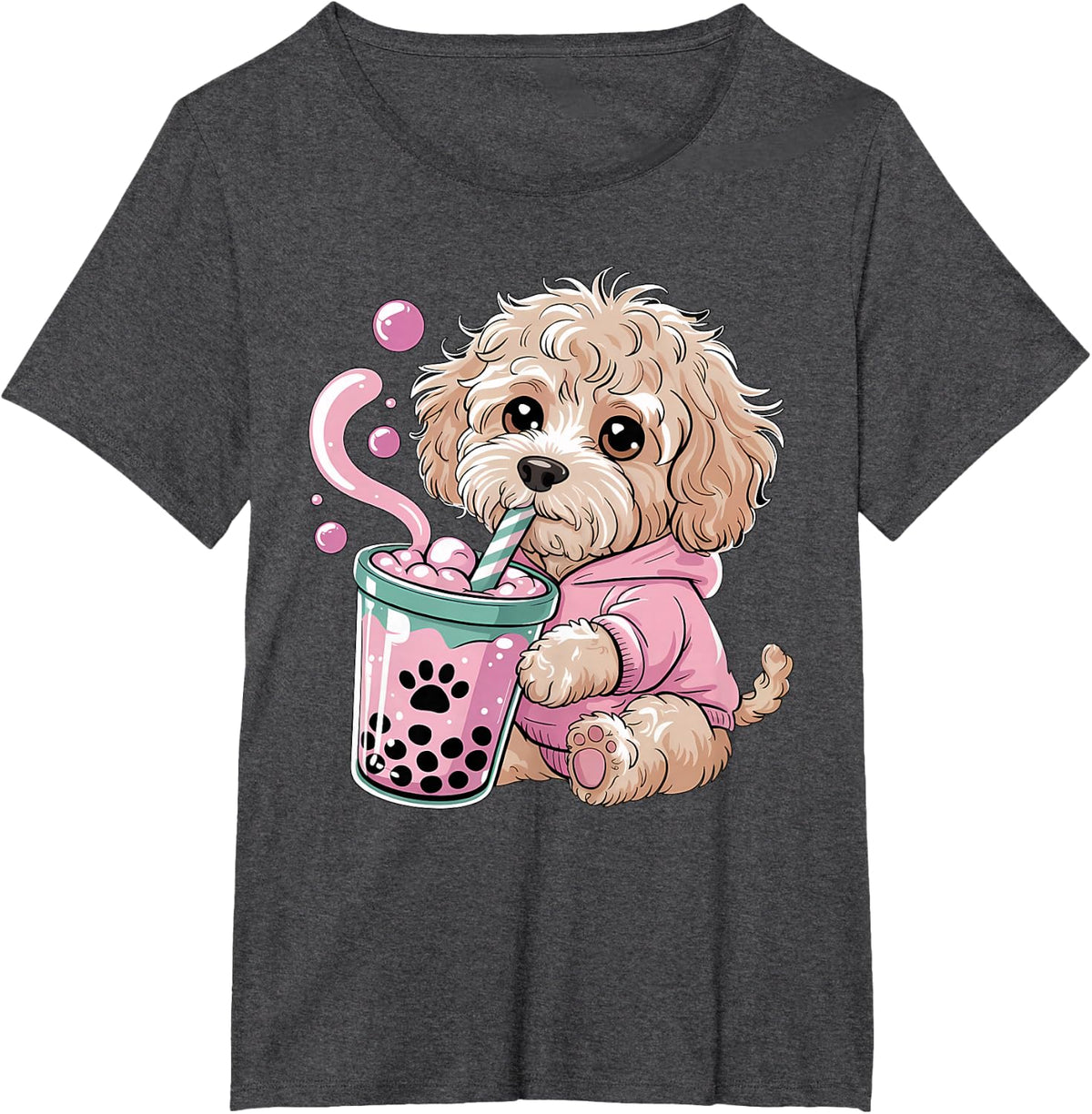 Cute Cockapoo Puppy Bubble Tea Lover Kawaii T-Shirt - Dark Heather Grey