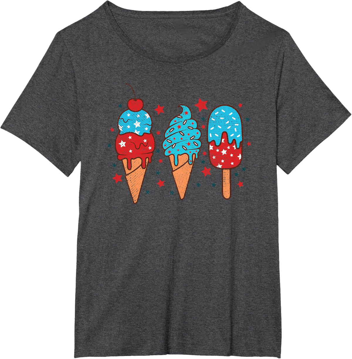 Blue Red White Ice Cream American Flag 4th of July Summer T-Shirt - Dark Heather Grey