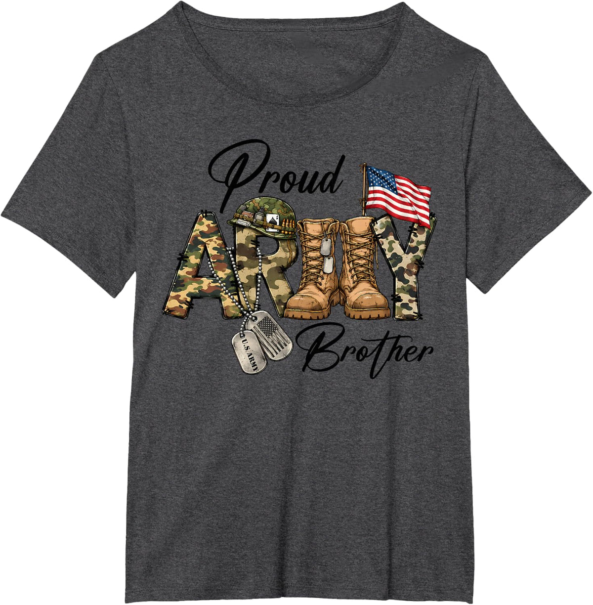 Proud Army Brother Military Veterans Day Memorial Day T-Shirt - Dark Heather Grey