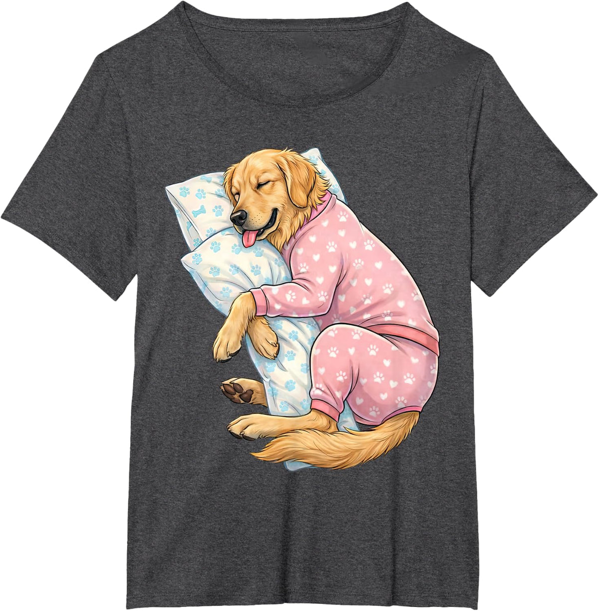 Cute Golden Retriever Dog Sleeping in Pajamas Bedtime Art T-Shirt - Dark Heather Grey