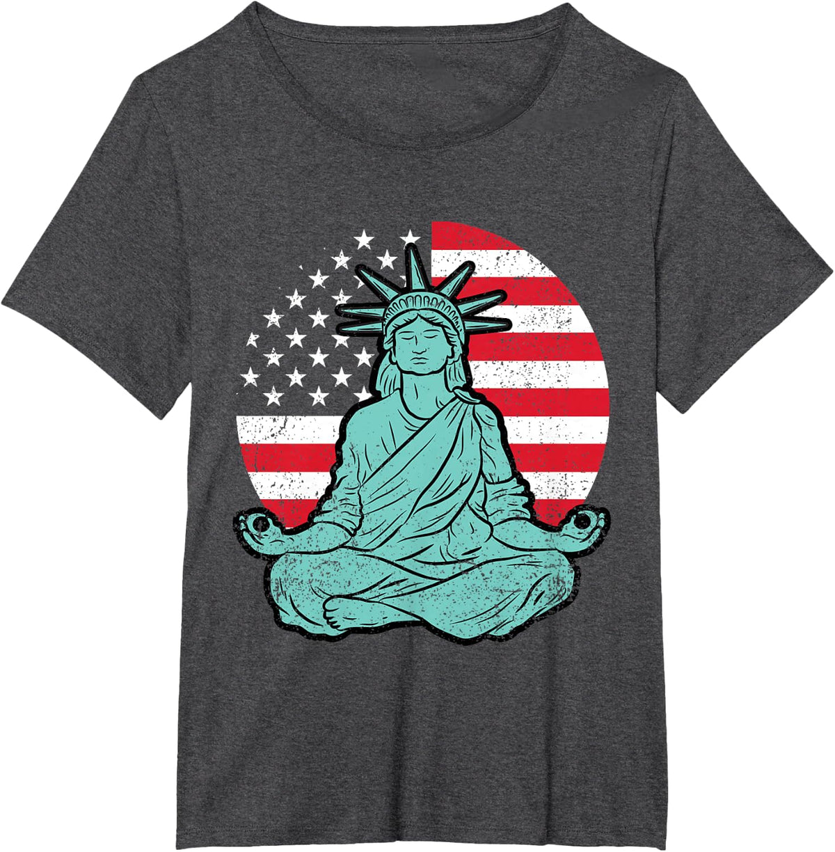 Statue Of Liberty Yoga 4th Of July Patriotic American Flag T-Shirt for Women Men - Dark Heather Grey