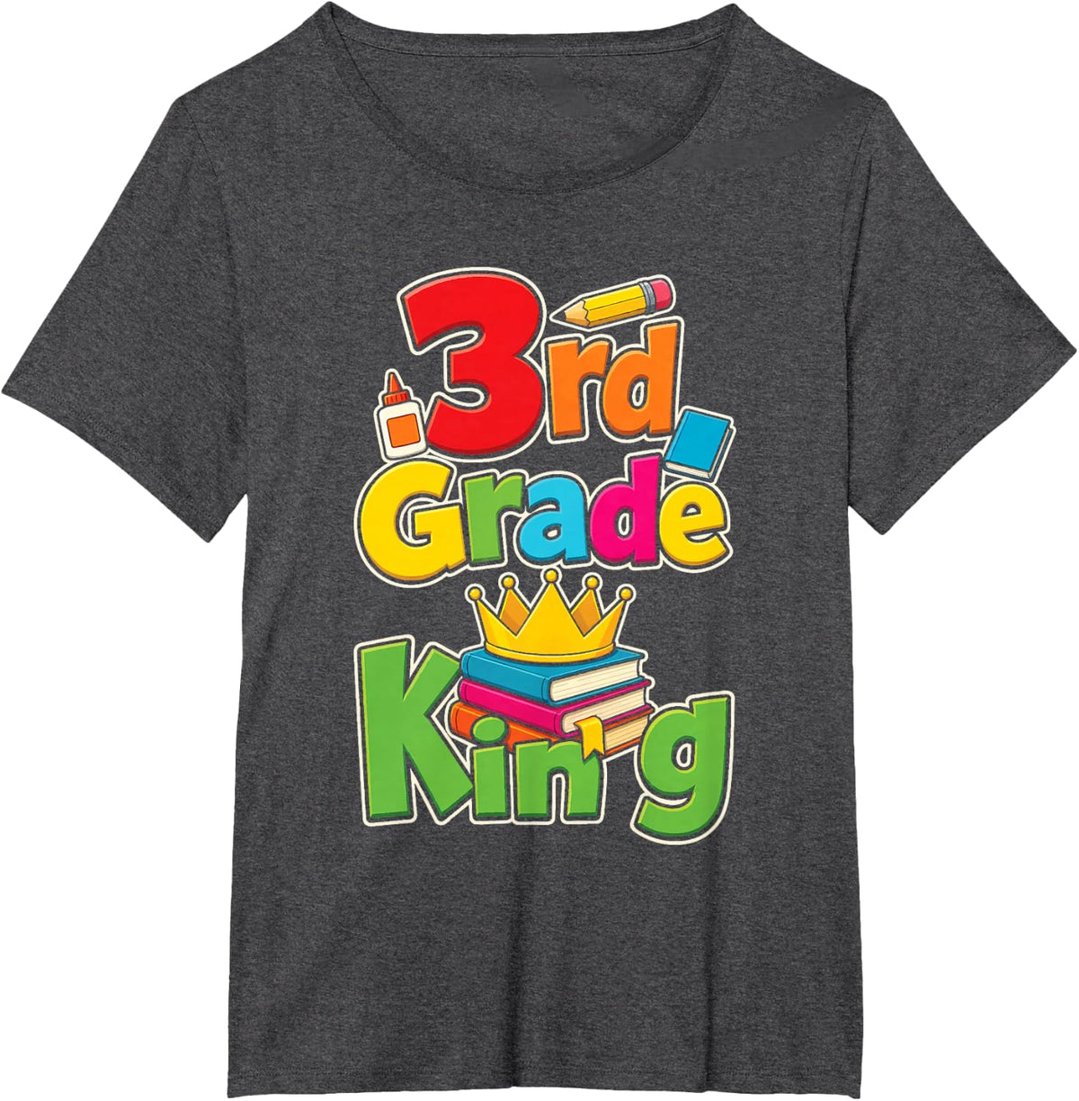 3rd Grade King First Day of School Boys Crown Books T-Shirt - Dark Heather Grey
