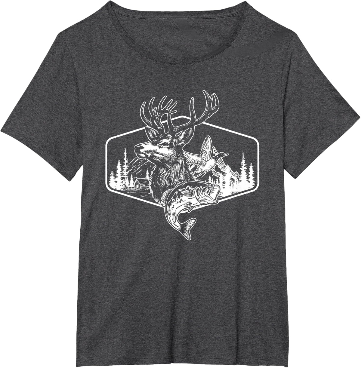 Deer Duck Fishing, Hunting Solves Most of My Problems T-Shirt - Dark Heather Grey
