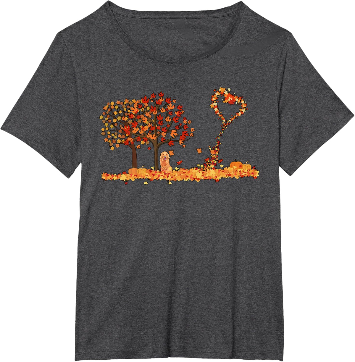 Pumpkin Golden Retriever Autumn Tree Leaves Heart Fall Lover T-Shirt - Dark Heather Grey