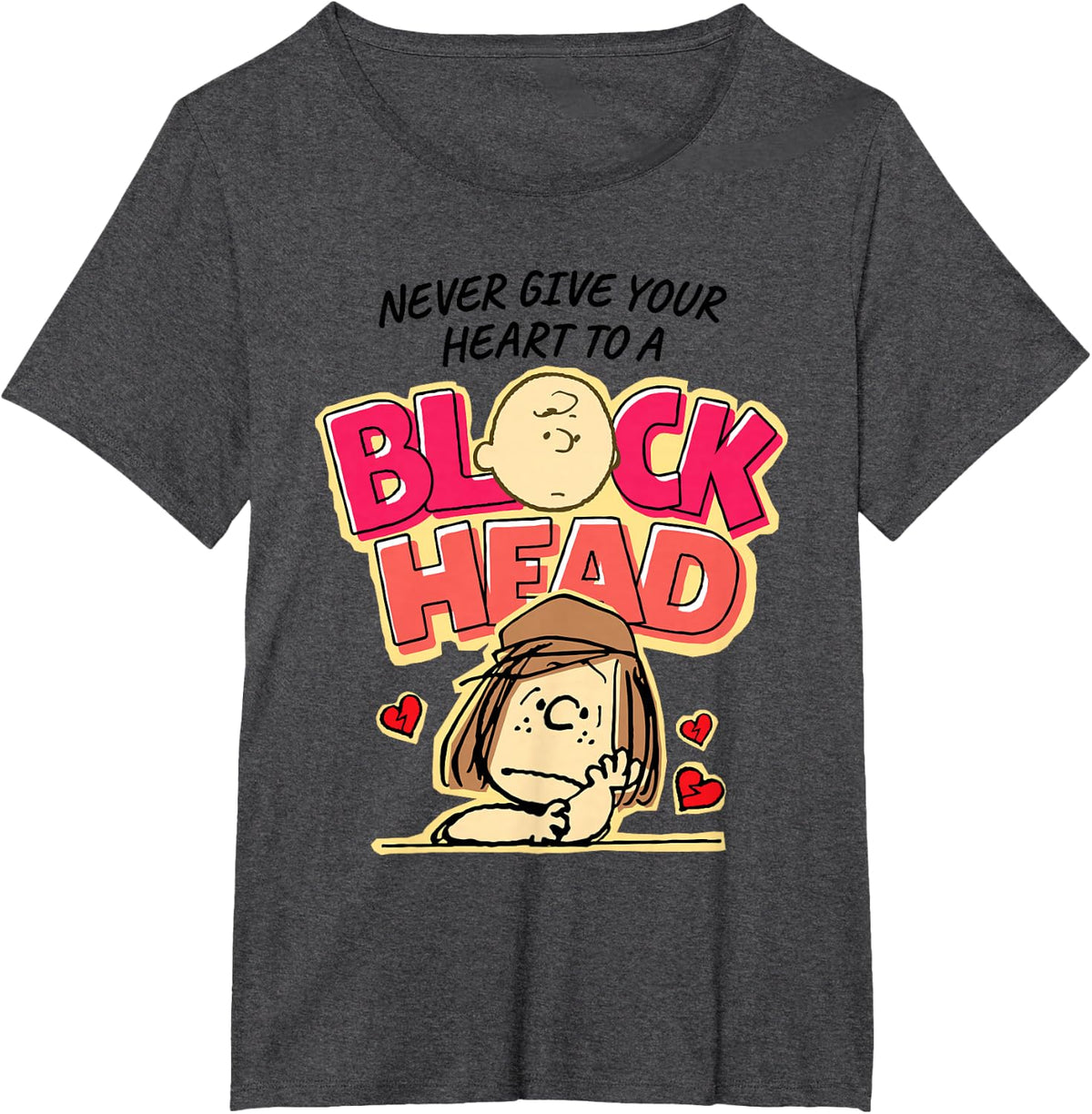 Peanuts Peppermint Patty Block Head Valentines Day T-Shirt - Dark Heather Grey