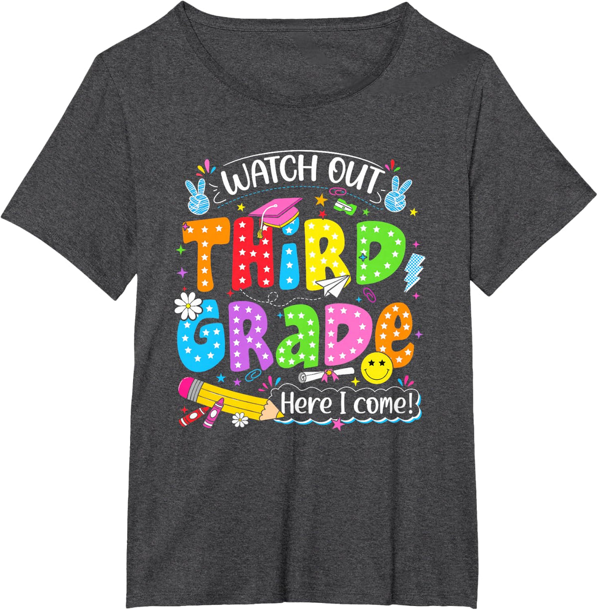Back to School First Day Watch Out Third Grade Here I Come T-Shirt - Dark Heather Grey