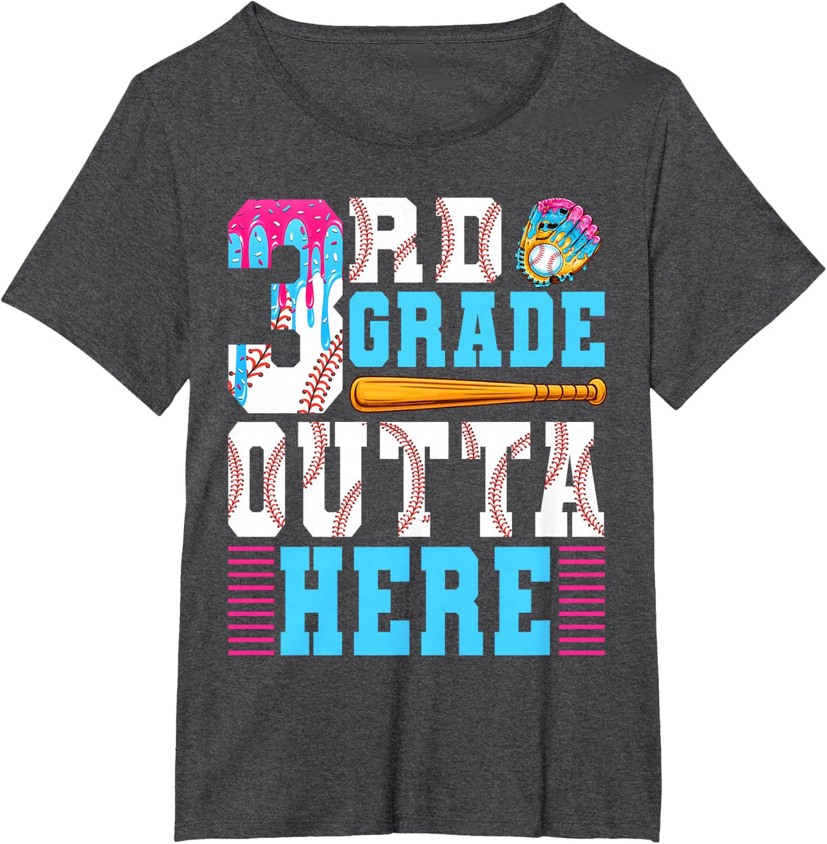 Last Day of School 3rd Grade Outta Here Grad Baseball Kids T-Shirt - Dark Heather Grey