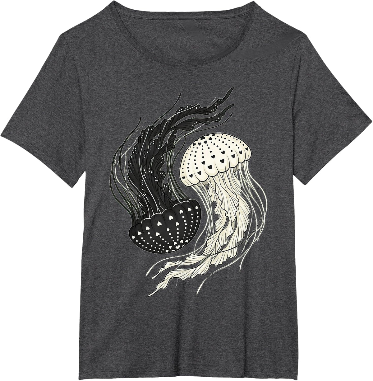 Yin Yang Jellyfish Ocean Art Mandala Lovers T-Shirt - Dark Heather Grey