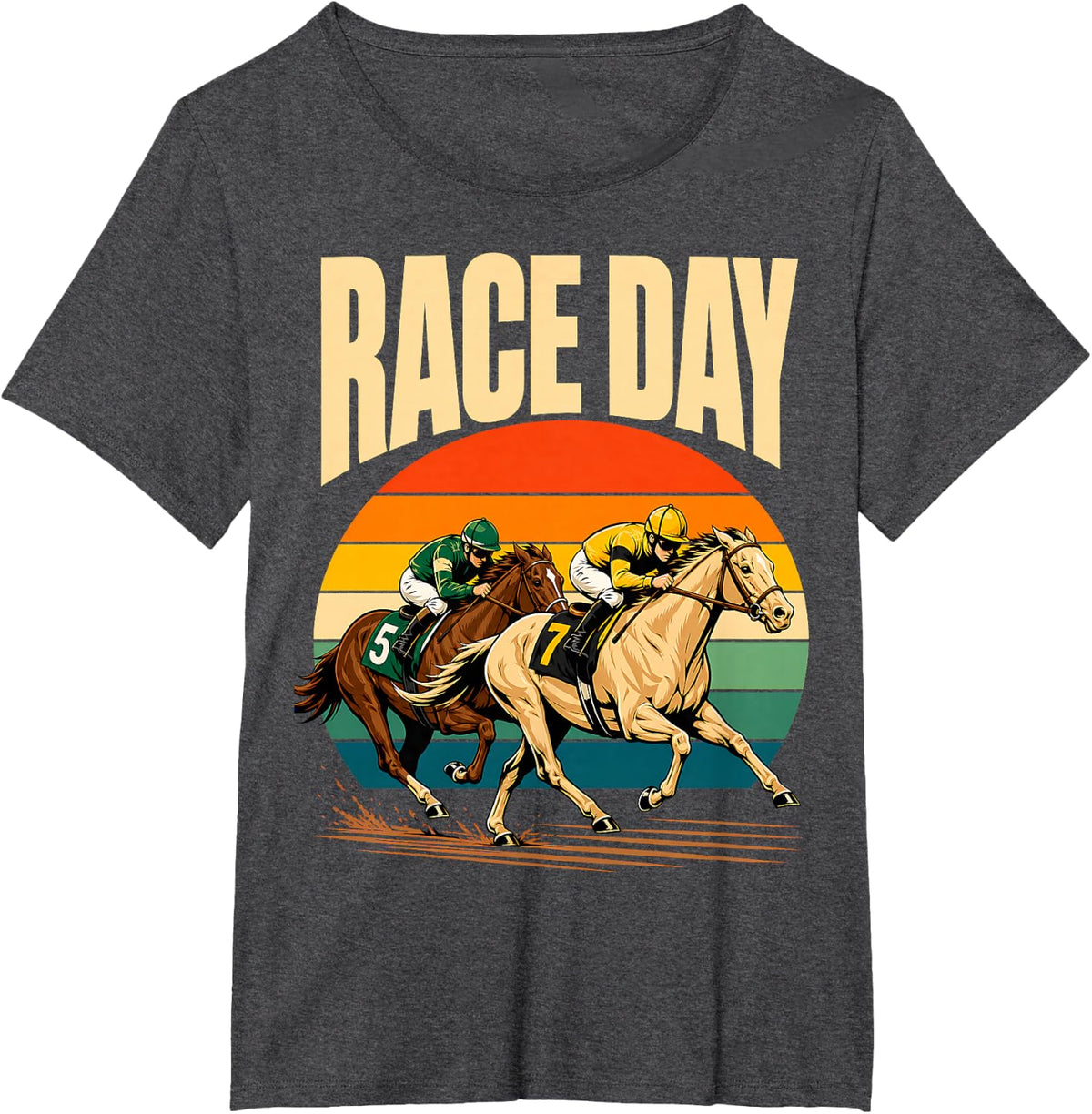 Race Day Retro Horse Racing Equestrian T-Shirt - Dark Heather Grey