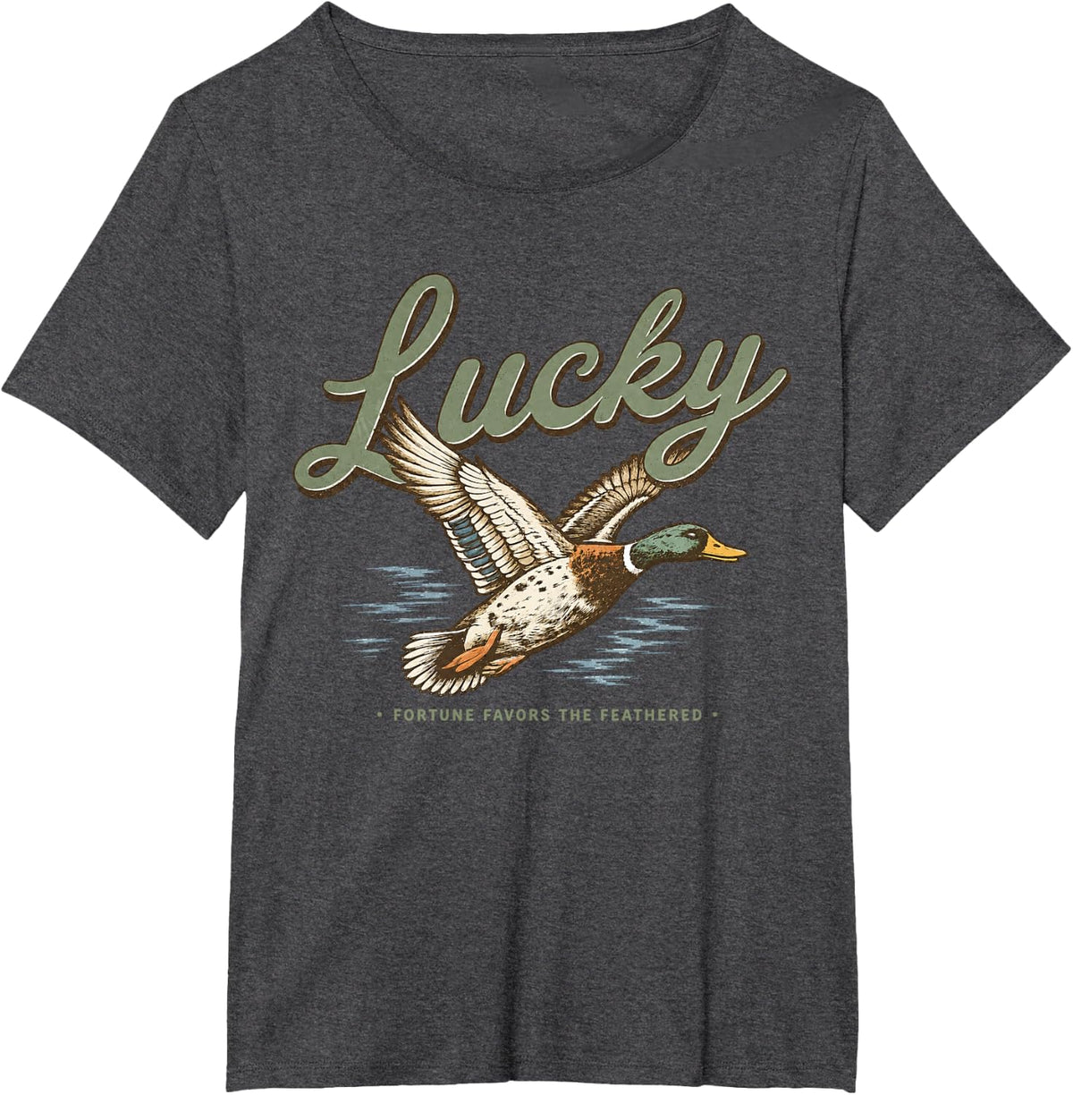 Vintage Mallard Duck Lucky Fortune Favors The Feathered T-Shirt - Dark Heather Grey