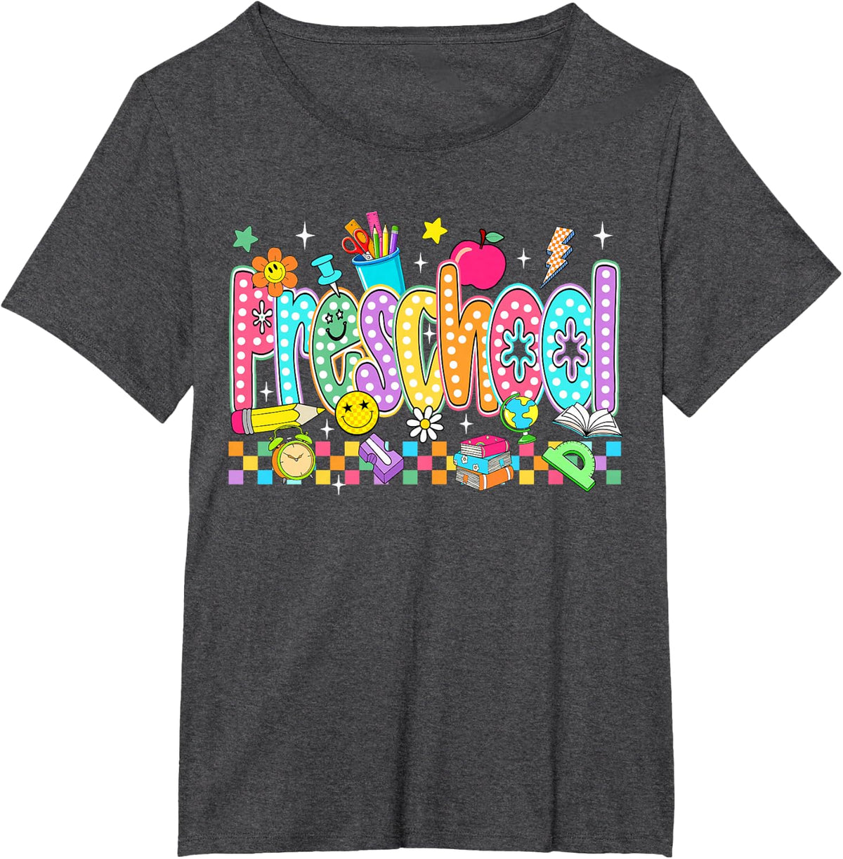 Preppy Preschool Back to School Pre-K Teacher Student Kids T-Shirt - Dark Heather Grey