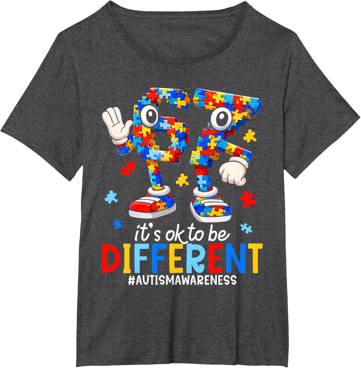 67 Autism Awareness Six Seven Boys Its Ok to Be Different T-Shirt - Dark Heather Grey