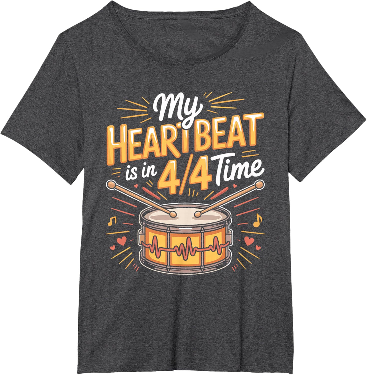 My Heartbeat is in 4 4 Time Drums Drummer Percussion T-Shirt - Dark Heather Grey