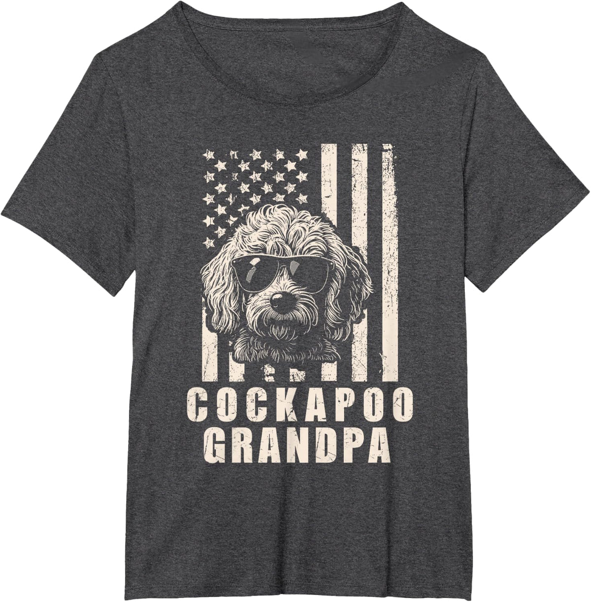 Vintage Cockapoo Grandpa American Flag Dog Funny Fathers Day T-Shirt - Dark Heather Grey