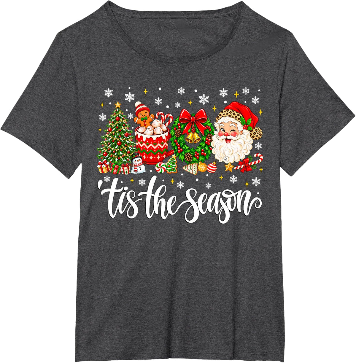 Retro Tis The Season Santa Coffee Xmas Tree Christmas Women T-Shirt - Dark Heather Grey