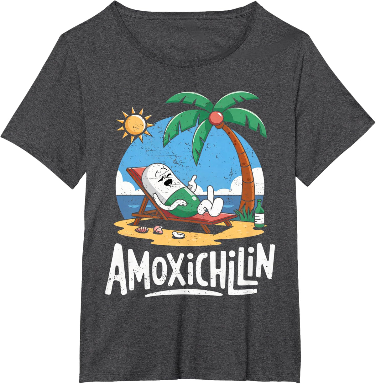 Amoxichillin Funny Pill Beach Vacation Pharmacy Technician T-Shirt - Dark Heather Grey