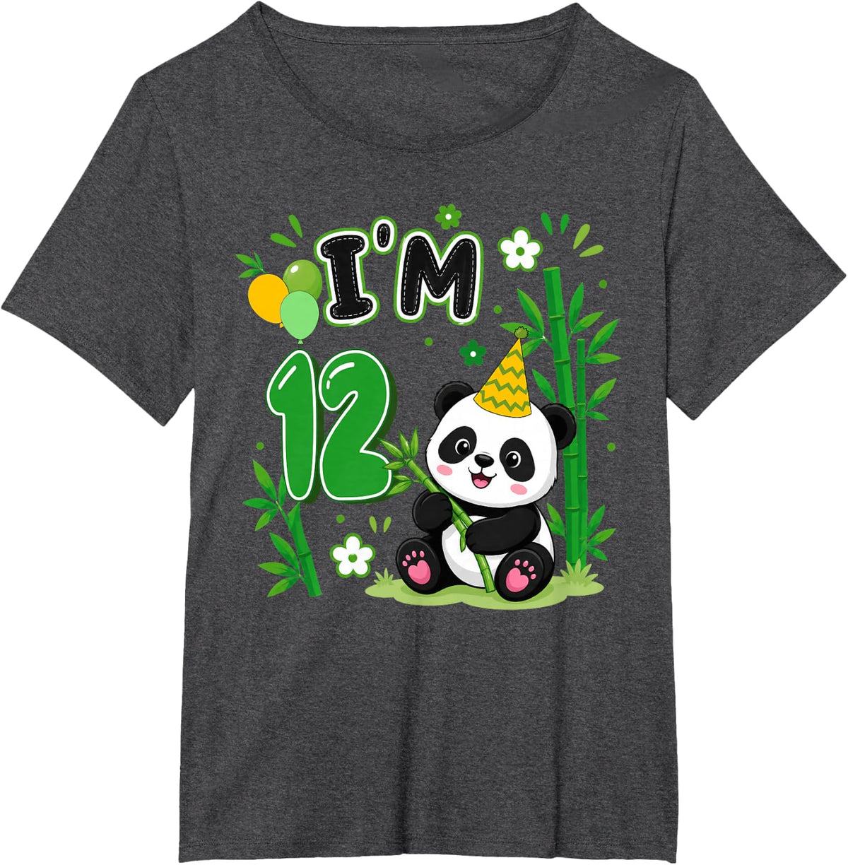 It's My 12th Birthday Animal Panda Lover 12 Years Old T-Shirt - Dark Heather Grey