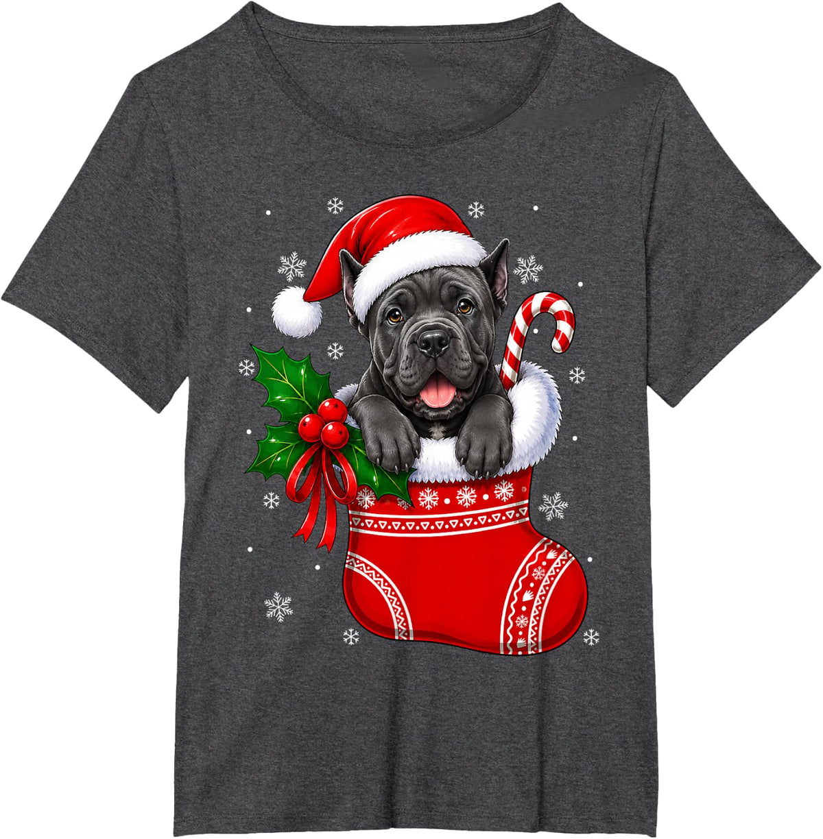 Cane Corso Dog Christmas Stocking Cute Festive Xmas T-Shirt - Dark Heather Grey