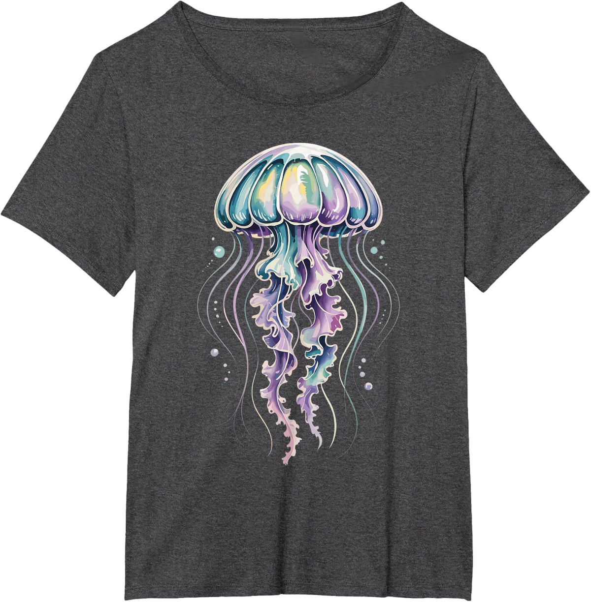 Watercolor Jellyfish Sea Creature Beach Art T-Shirt - Dark Heather Grey