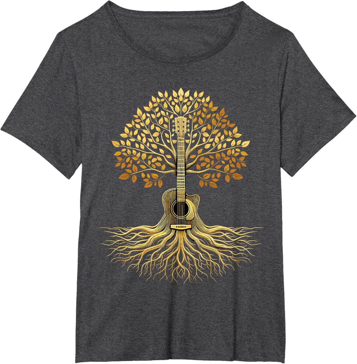 Acoustic Guitar Tree Guitar Player Guitarist T-Shirt - Dark Heather Grey