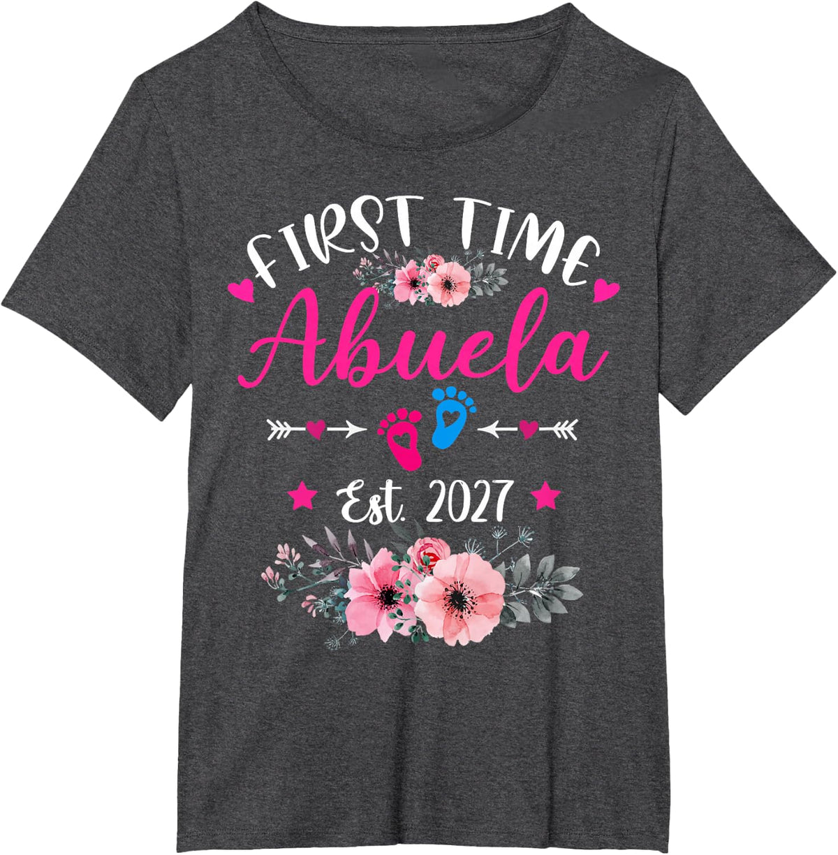 First Time Abuela Est 2027 Soon to Be Mom Mother's Heart T-Shirt - Dark Heather Grey