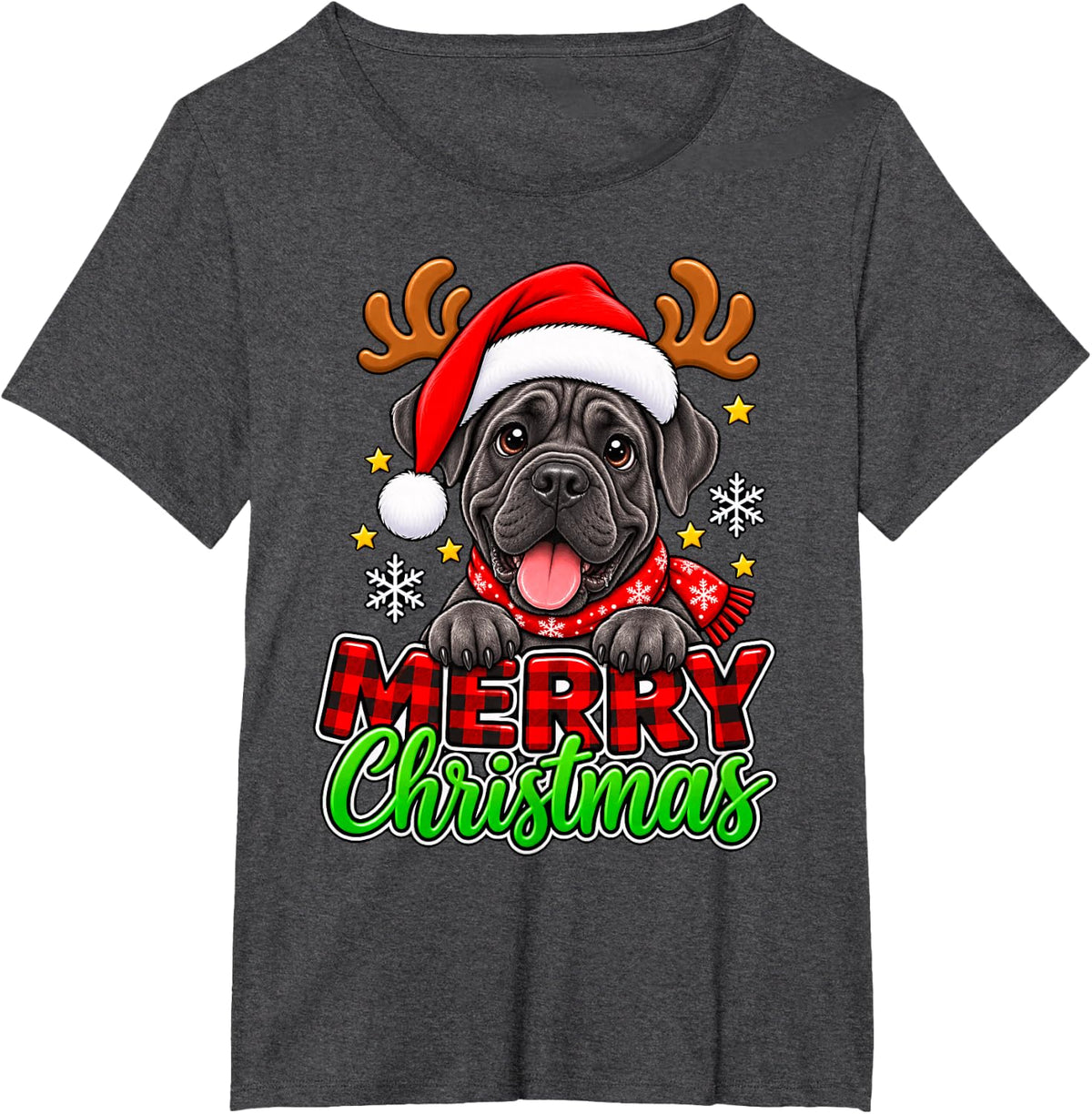 Funny Cane Corso Merry Christmas Santa Reindeer Dog Lover T-Shirt - Dark Heather Grey