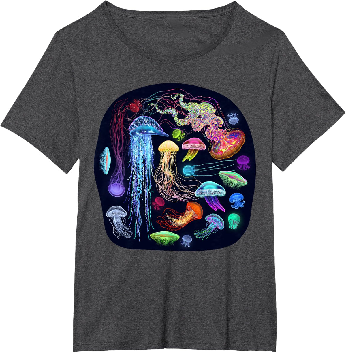 Dzydaria Bioluminescent glowing jellyfish, sea creatures, version II T-Shirt, Small - Dark Heather Grey