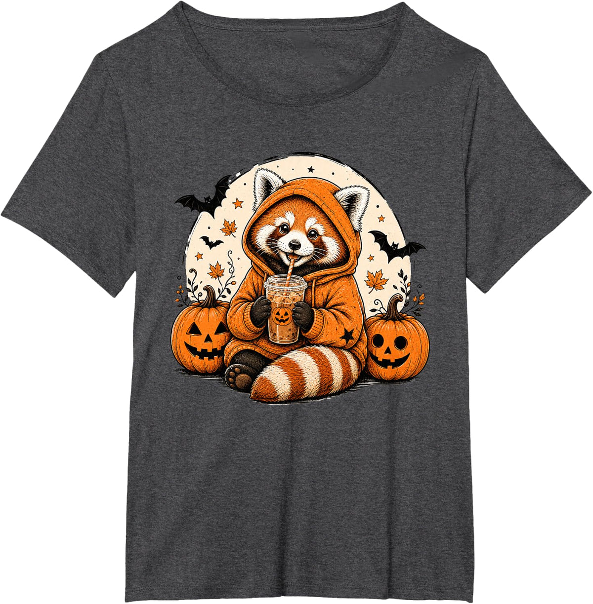 Red Panda Ghost Spooky Halloween Vintage T-Shirt - Dark Heather Grey