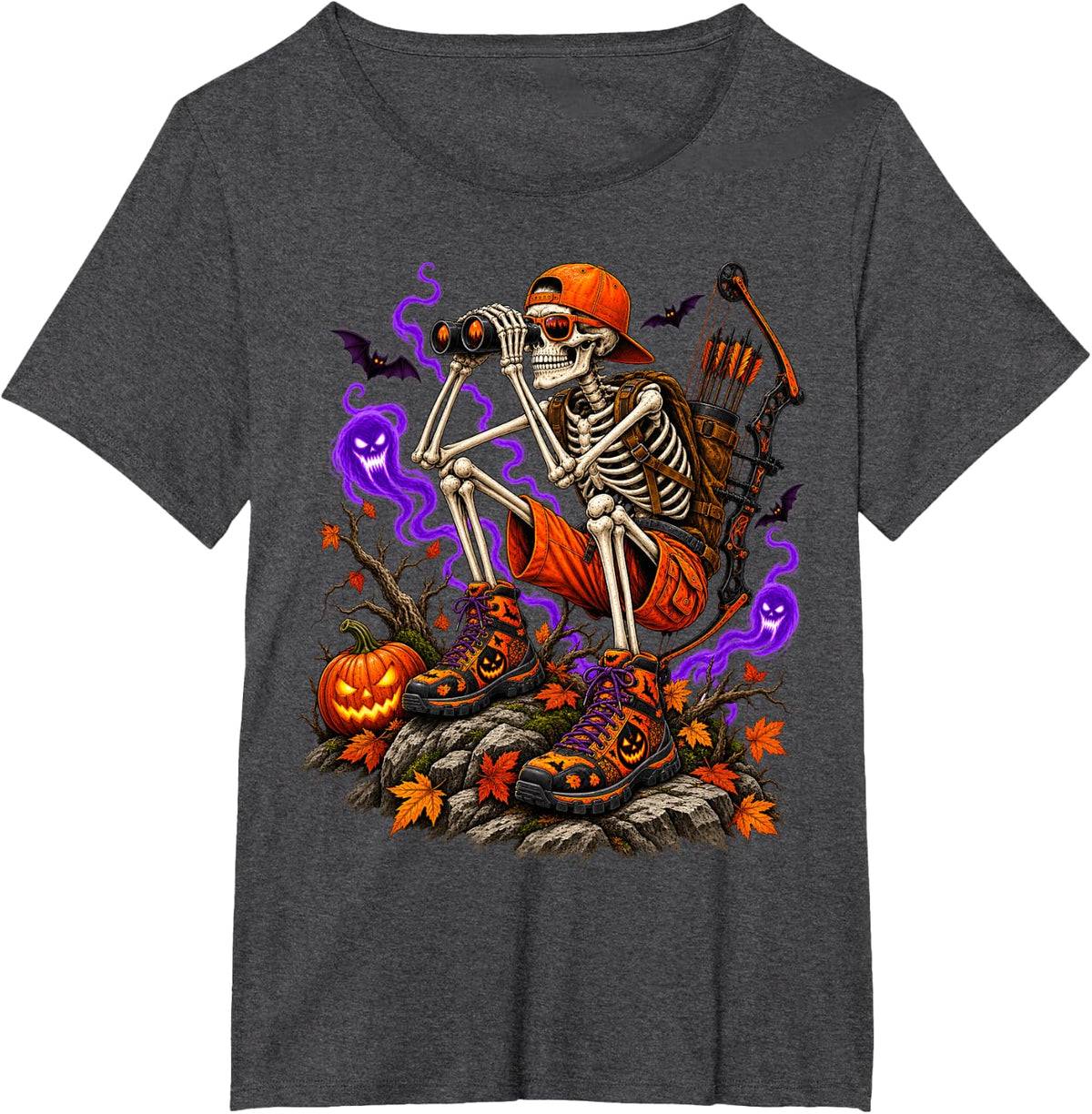 Funny Halloween Hunting Skeleton Deer Season Hunter Dad Men T-Shirt - Dark Heather Grey