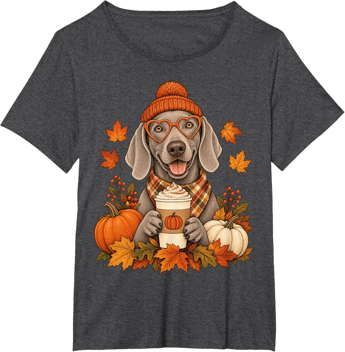 Weimaraner Fall Autumn Season Pumpkin Spice Dog T-Shirt - Dark Heather Grey
