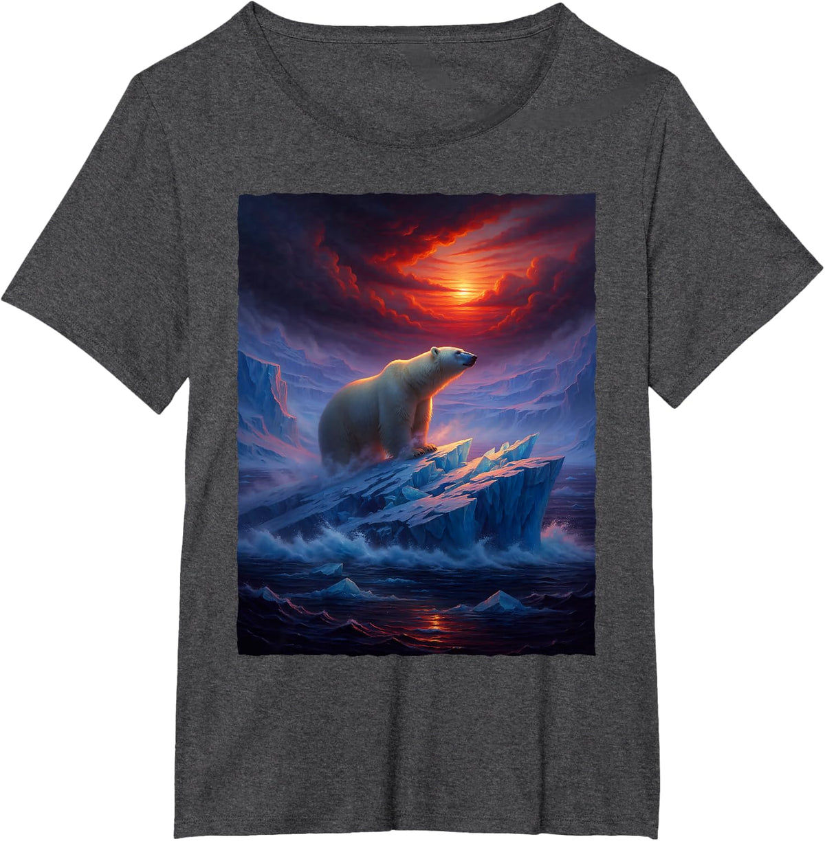 Polar Bear on Glacier Arctic Ocean Sunset Wildlife Nature T-Shirt - Dark Heather Grey