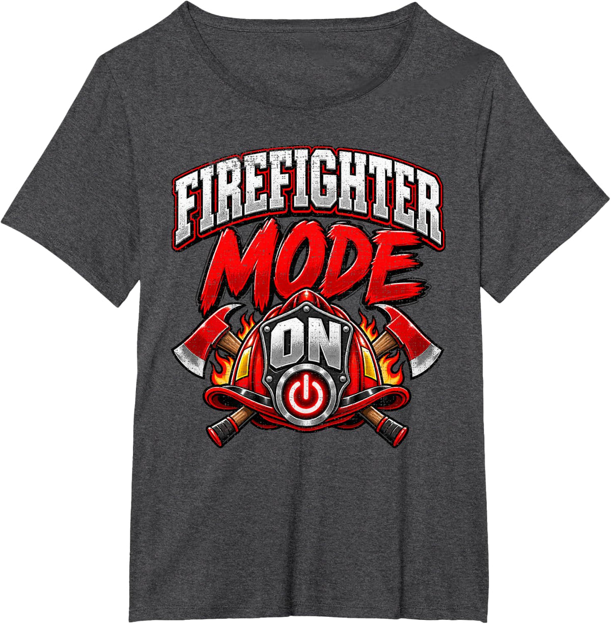 Firefighter Mode ON Helmet Crossed Axes Power Symbol T-Shirt - Dark Heather Grey