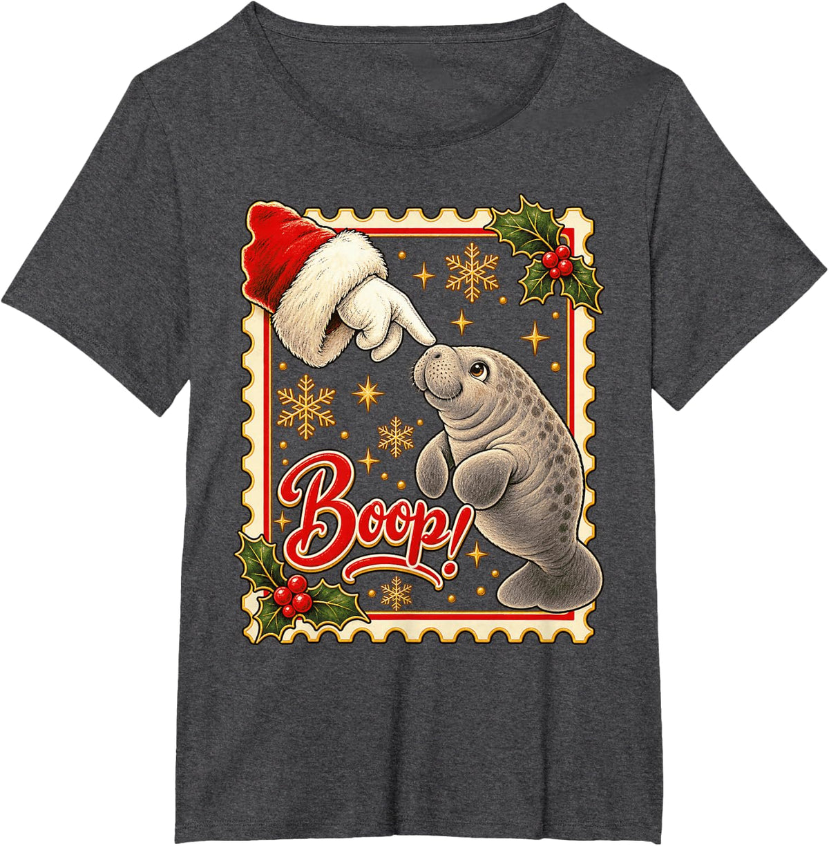 Boop! Manatee Joyful Christmas Nose Boop T-Shirt - Dark Heather Grey