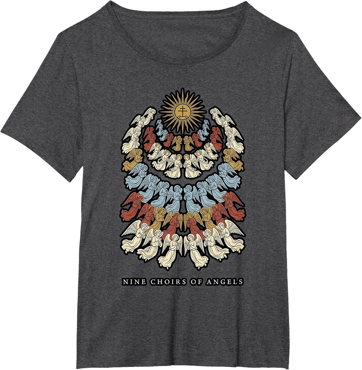 Nine Choirs of Angels Catholic Design T-Shirt - Dark Heather Grey