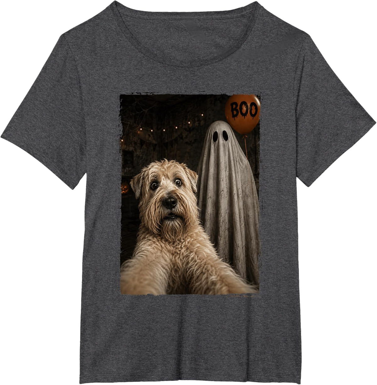 Funny Soft Coated Wheaten Terrier Halloween Selfie Ghost Boo T-Shirt - Dark Heather Grey