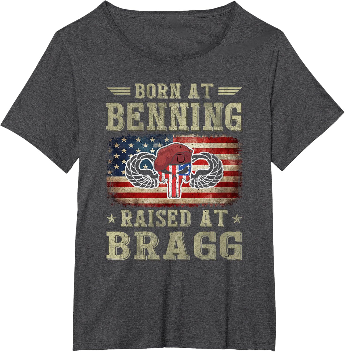 Born At Ft Benning Raised Fort Bragg Airborne Veterans Day T-Shirt - Dark Heather Grey