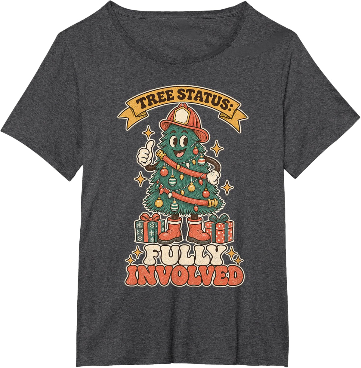 Vintage Firefighter Christmas Tree Humor T-Shirt - Dark Heather Grey