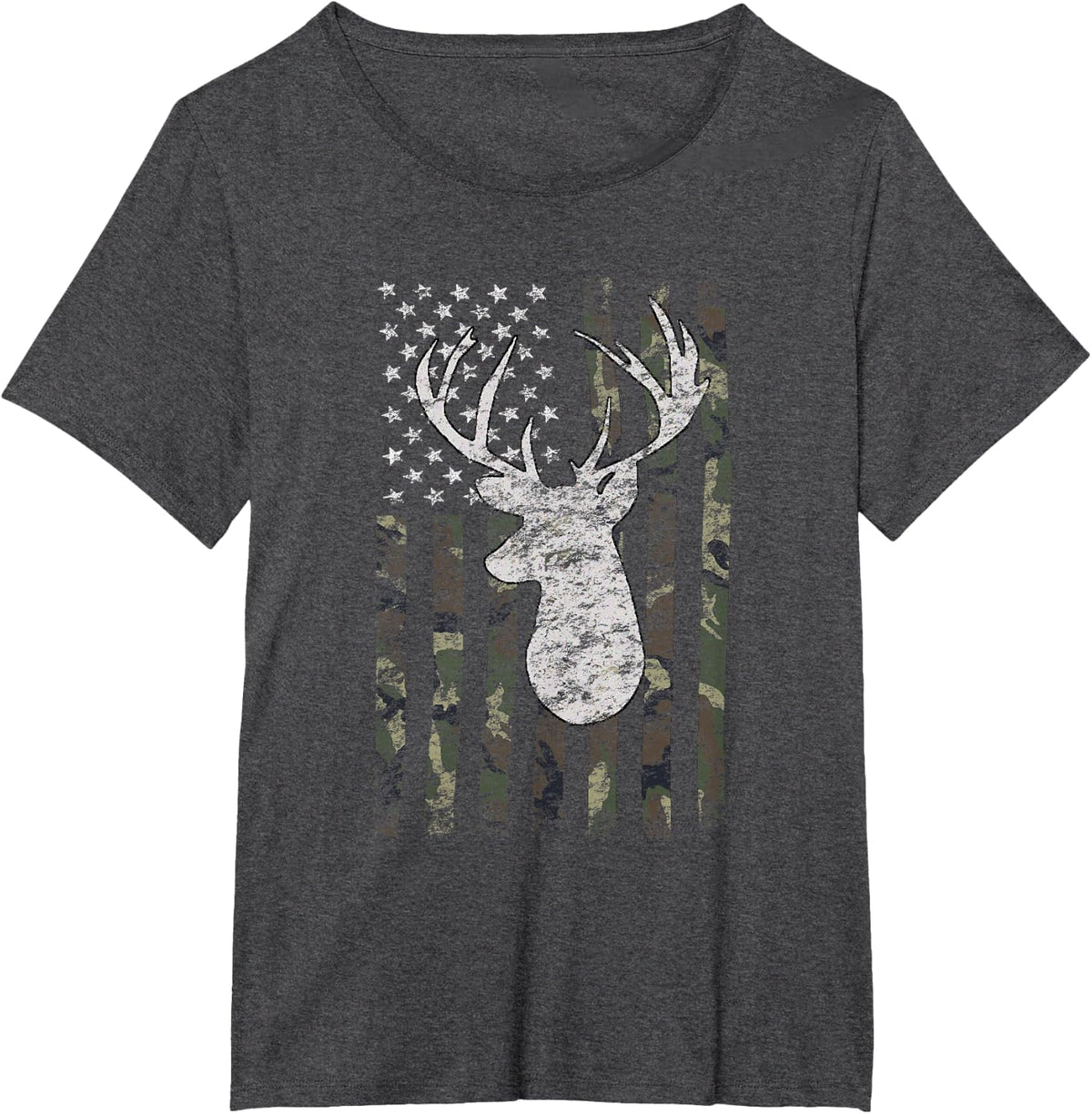 Deer Hunting Camo American Flag T-Shirt - Dark Heather Grey