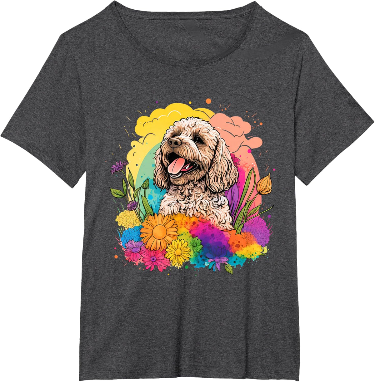 Cockapoo Mom Women Colorful Floral Graphic Flowers Dog T-Shirt - Dark Heather Grey