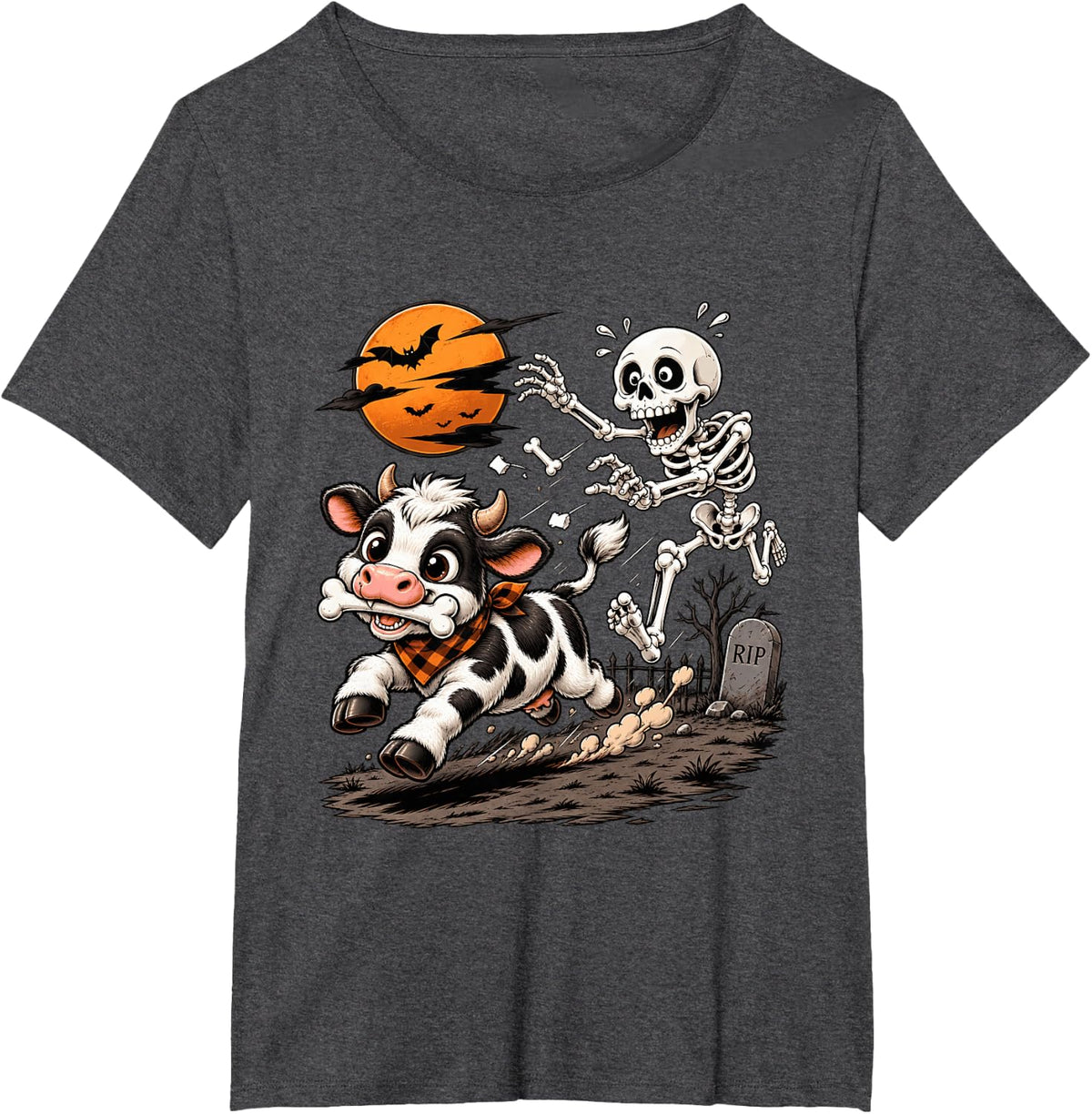 Cute Cow Skeleton Funny Halloween Animal Lovers T-Shirt - Dark Heather Grey