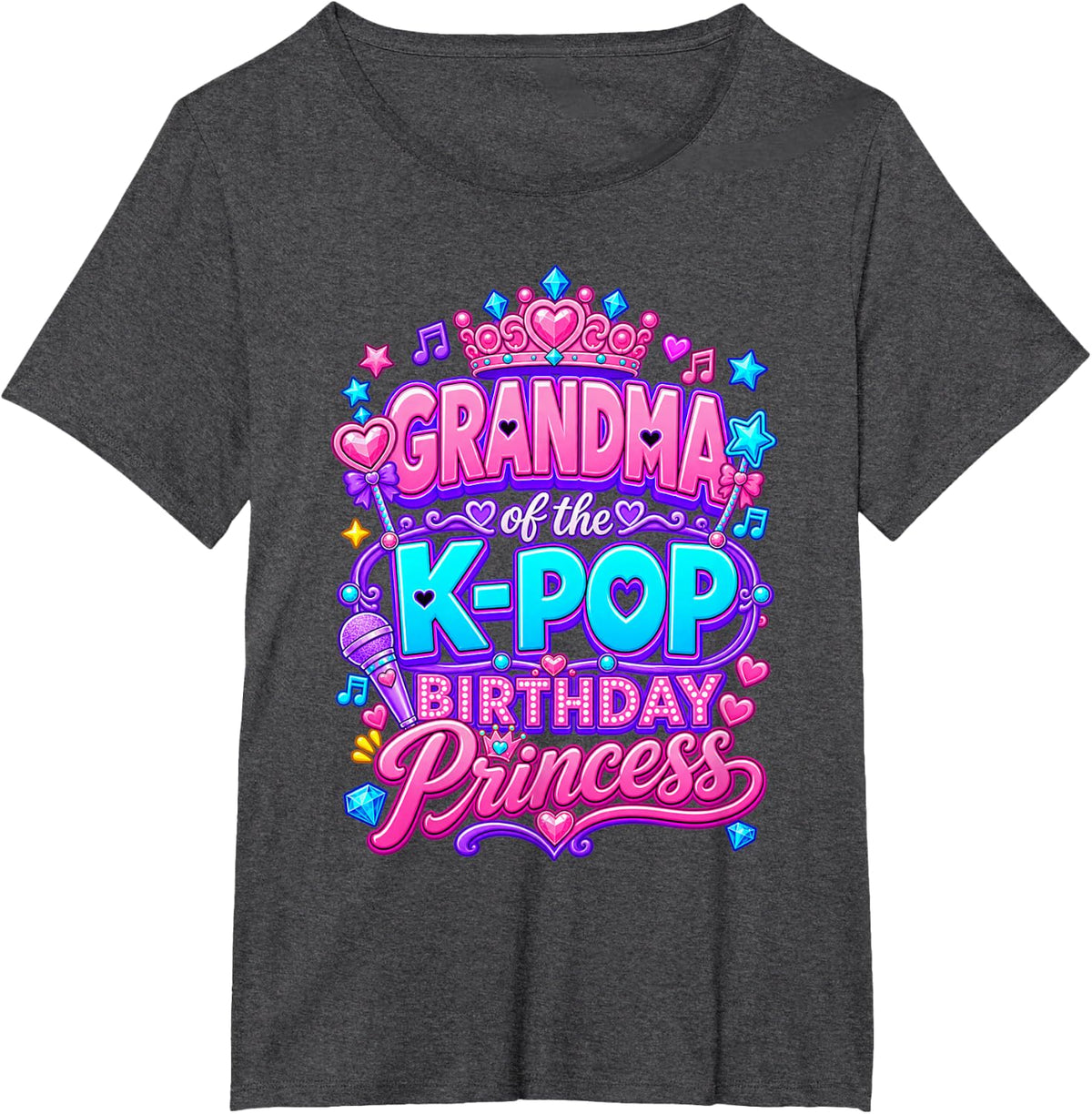 Grandma of The K-Pop Birthday Princess Korean Music Lovers T-Shirt - Dark Heather Grey