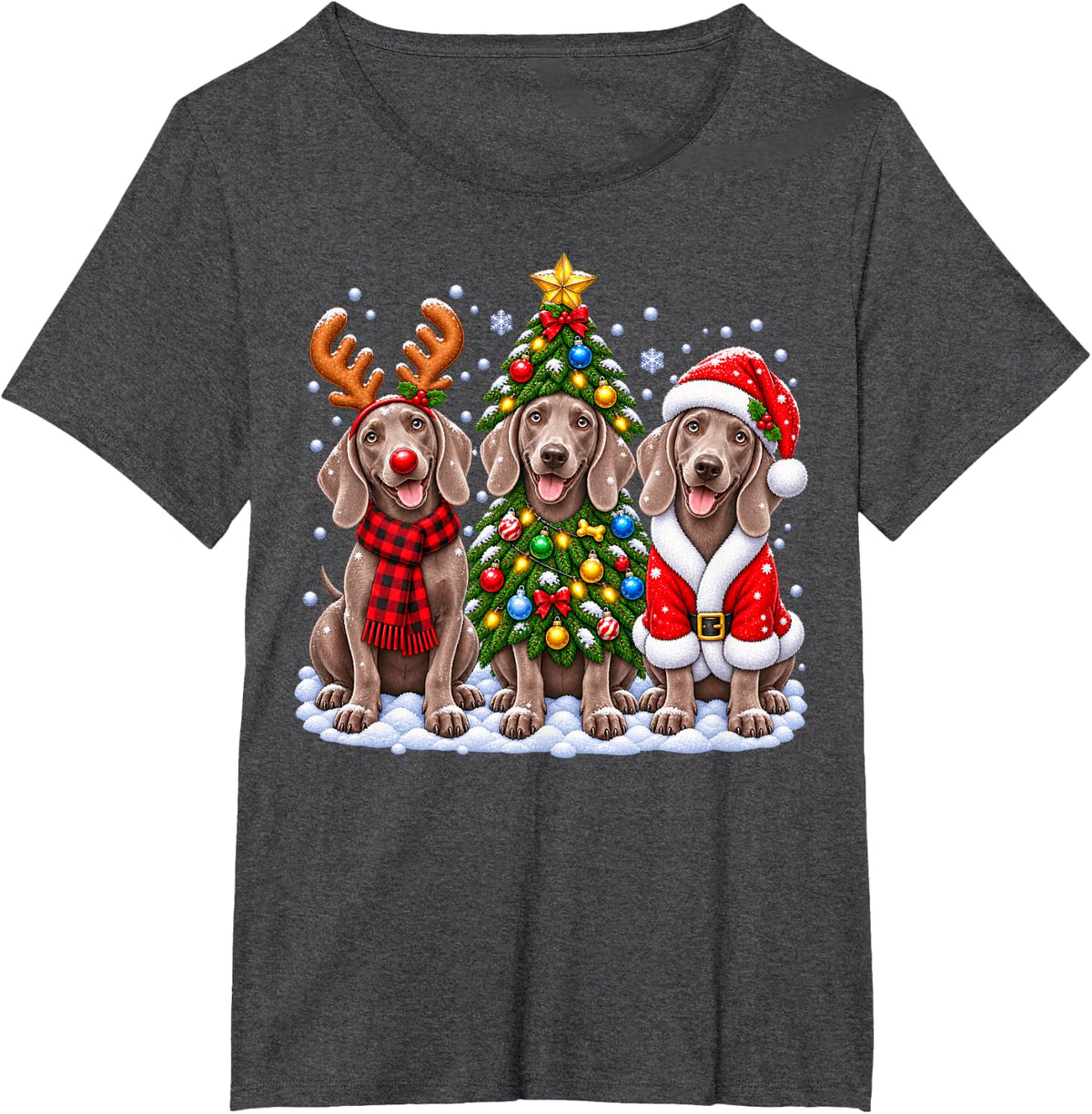 Weimaraner Dog Merry Christmas Santa Hat Holidays Xmas T-Shirt - Dark Heather Grey