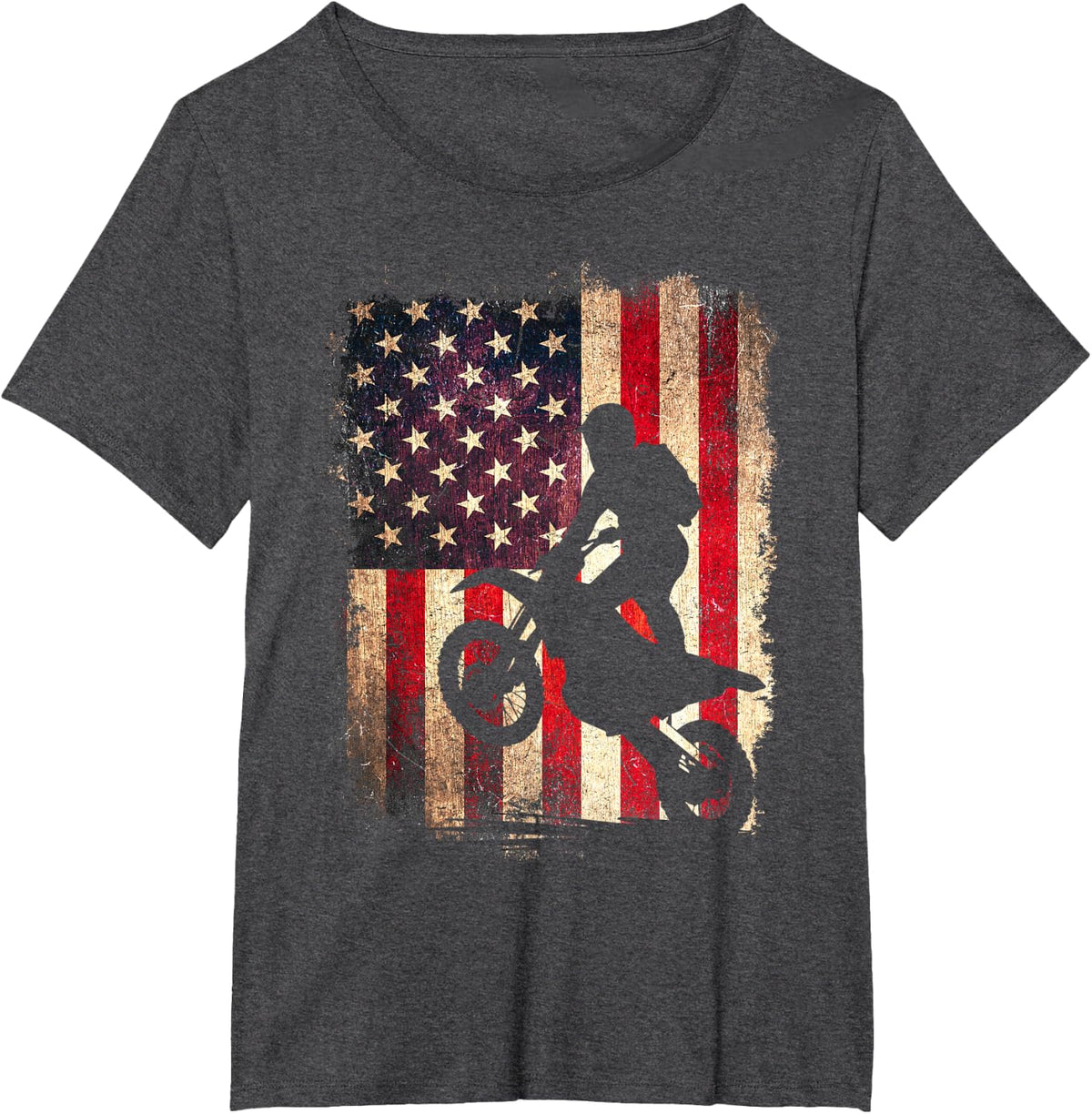 Dirt Bike American Flag Motocross Biker 4th of July USA T-Shirt - Dark Heather Grey