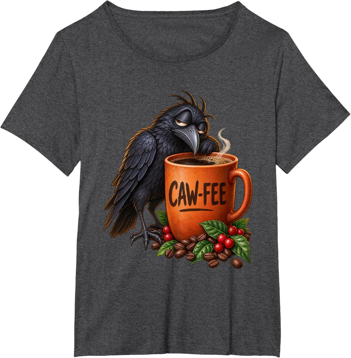 Crow Coffee Lover Raven Bird Enthusiast T-Shirt - Dark Heather Grey