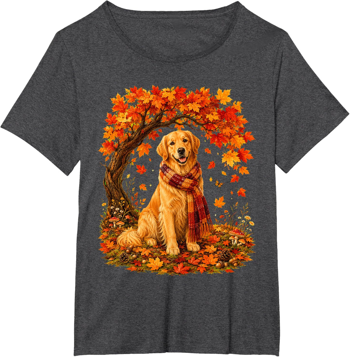 Pumpkin Cozy Autumn Dog Thanksgiving Golden Retriever Fall T-Shirt - Dark Heather Grey