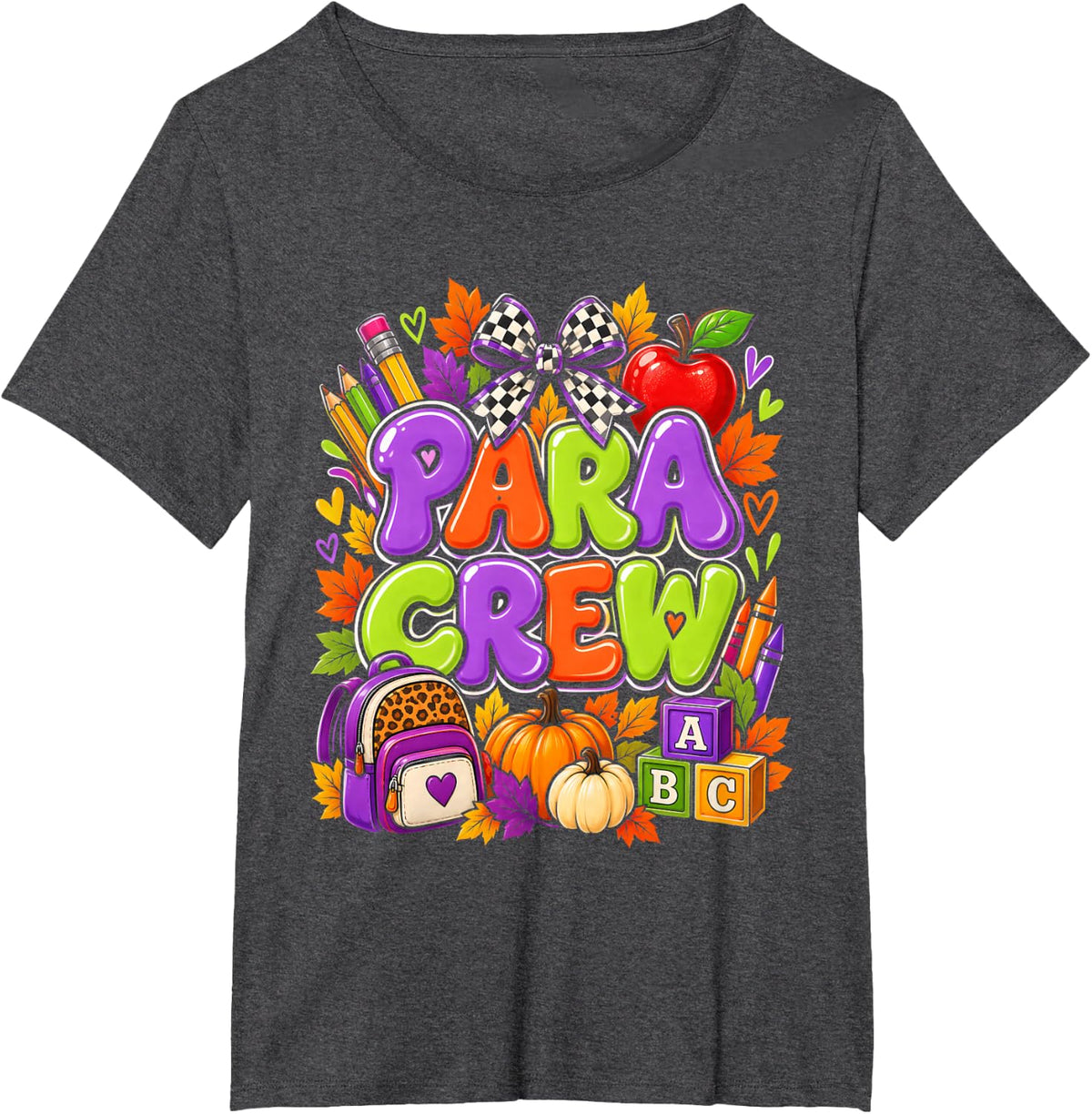 para Crew Fall Paraprofessional Teacher Aide Autumn Schools T-Shirt - Dark Heather Grey