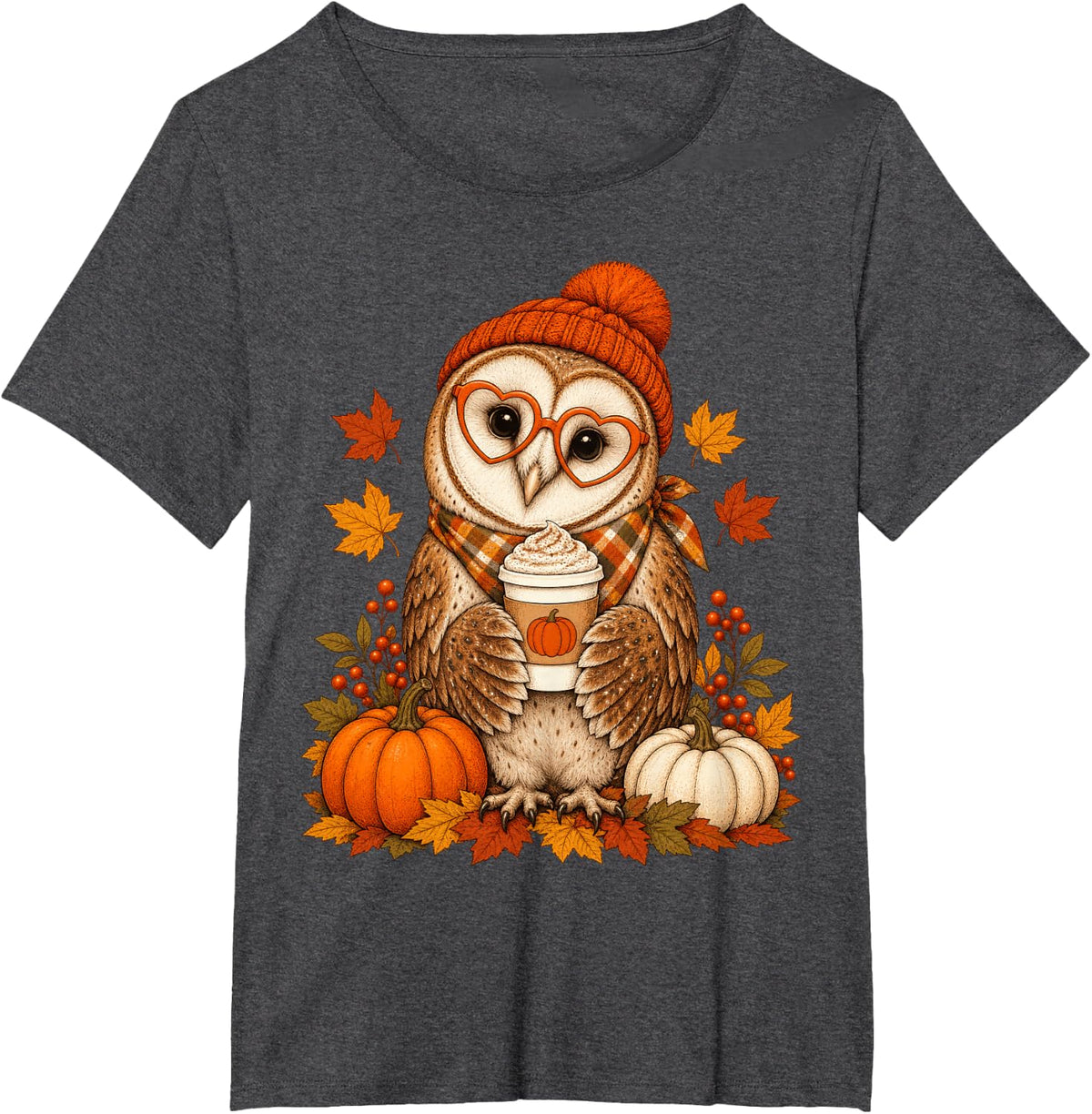 Barn Owl Fall Autumn Season Pumpkin Spice T-Shirt - Dark Heather Grey